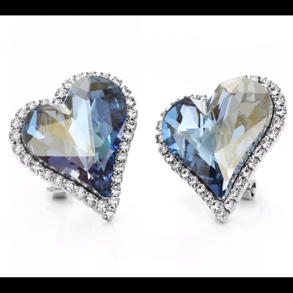 Austrian Crystal Rhinestone Heart Clip Earrings - Picture 1 of 2